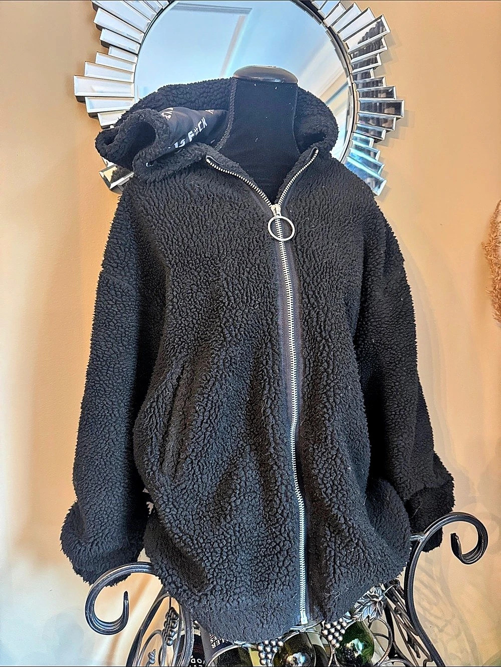 Black Teddy Fleece Hooded Jacket